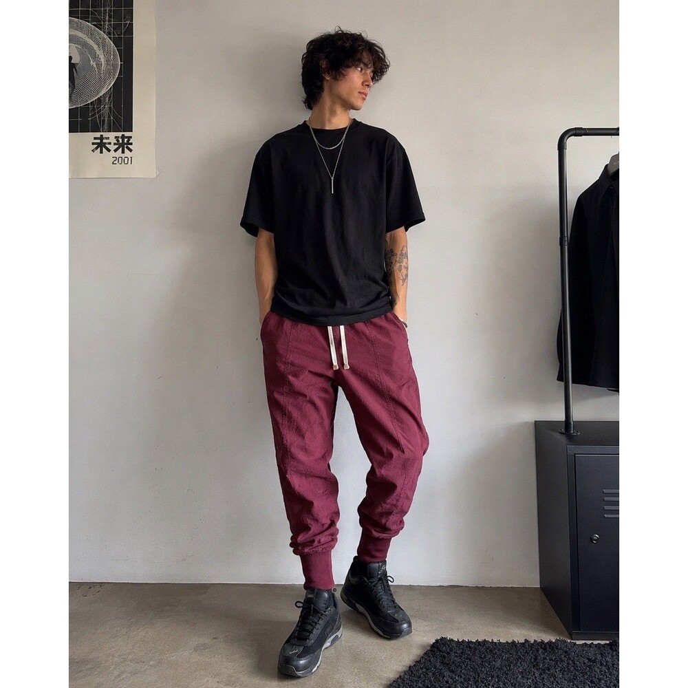 Kidoriman XL Burgundy Jogger Pants Japanese Streetwear Harem Tapered Techwear